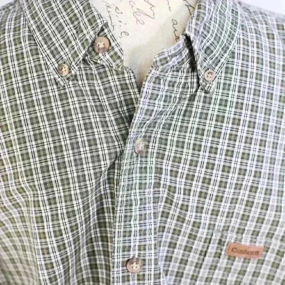 Men's Carhartt green/white check long sleeve button down collar shirt size XL - Picture 3 of 16